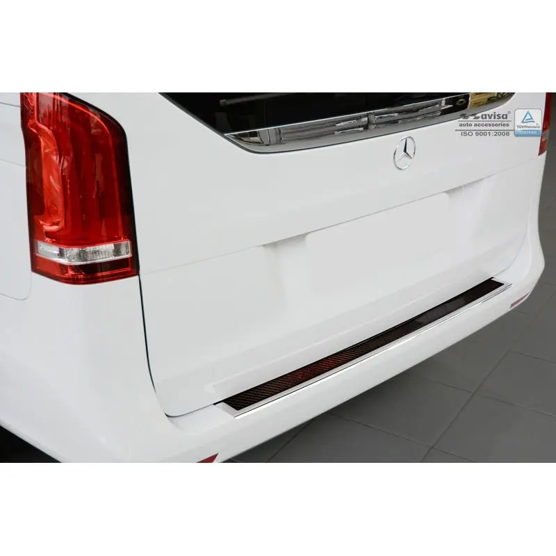 RVS Achterbumperprotector 'Deluxe' Mercedes Vito W447 2014-2019 & Facelift 2019- Chroom/Rood-Zwart Carbon - Extra korting