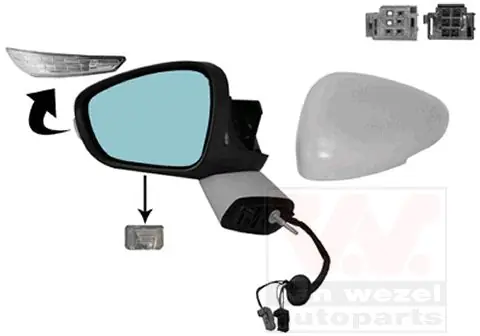 Populair bij klanten | Buitenspiegel elektrisch volledig links Citroen DS5 11/11- primer/verwarmd 10-pins elektrisch inklapbaar/blauw glas